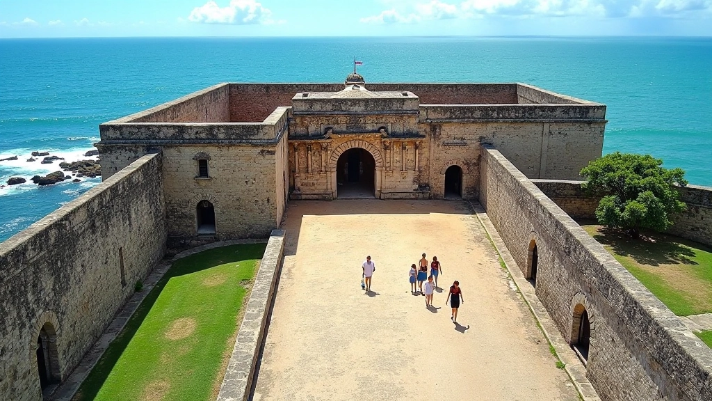 Vista aérea del Castillo San Felipe del Morro mostrando las tres rutas principales marcadas con colores distintos