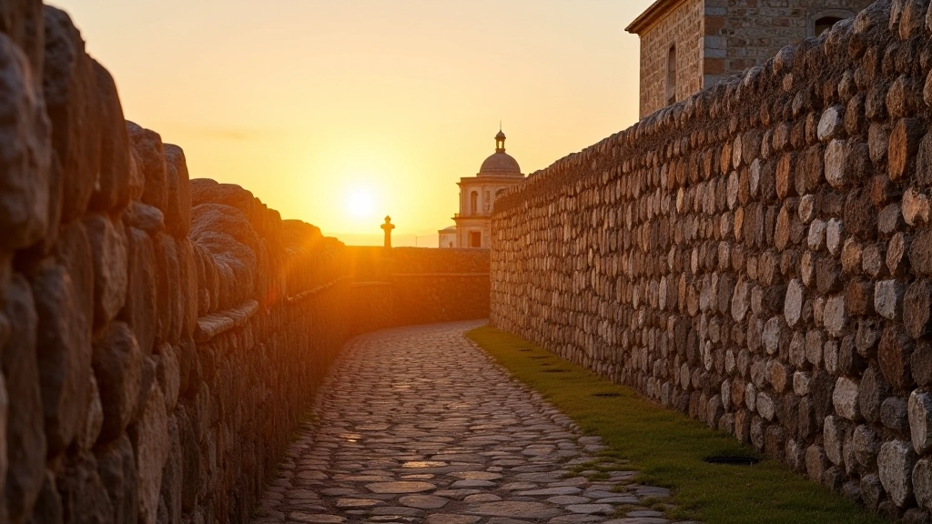 Vista de las murallas coloniales del Viejo San Juan al atardecer