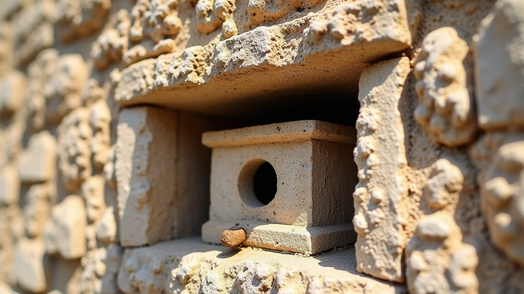 Detalle arquitectónico de una garita colonial con pequeñas ventanas de vigilancia en las murallas de piedra gris